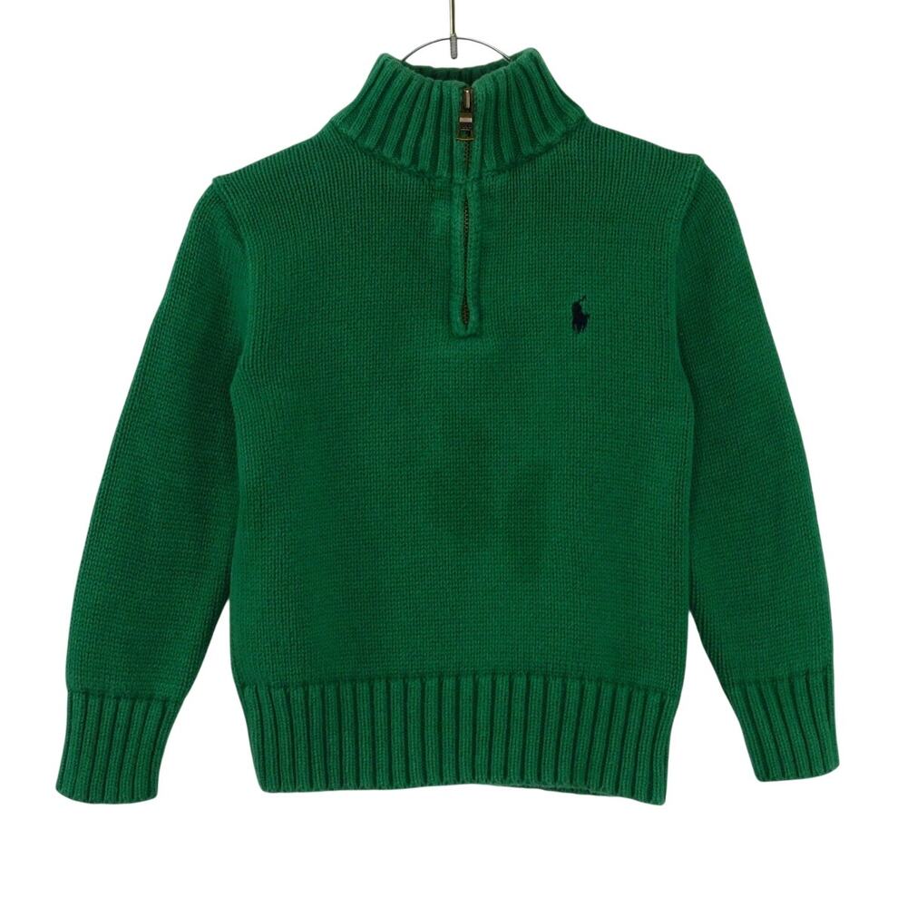 Polo Ralph Lauren Green Quarter Zip Knit Sweater 4T Toddler Boy
